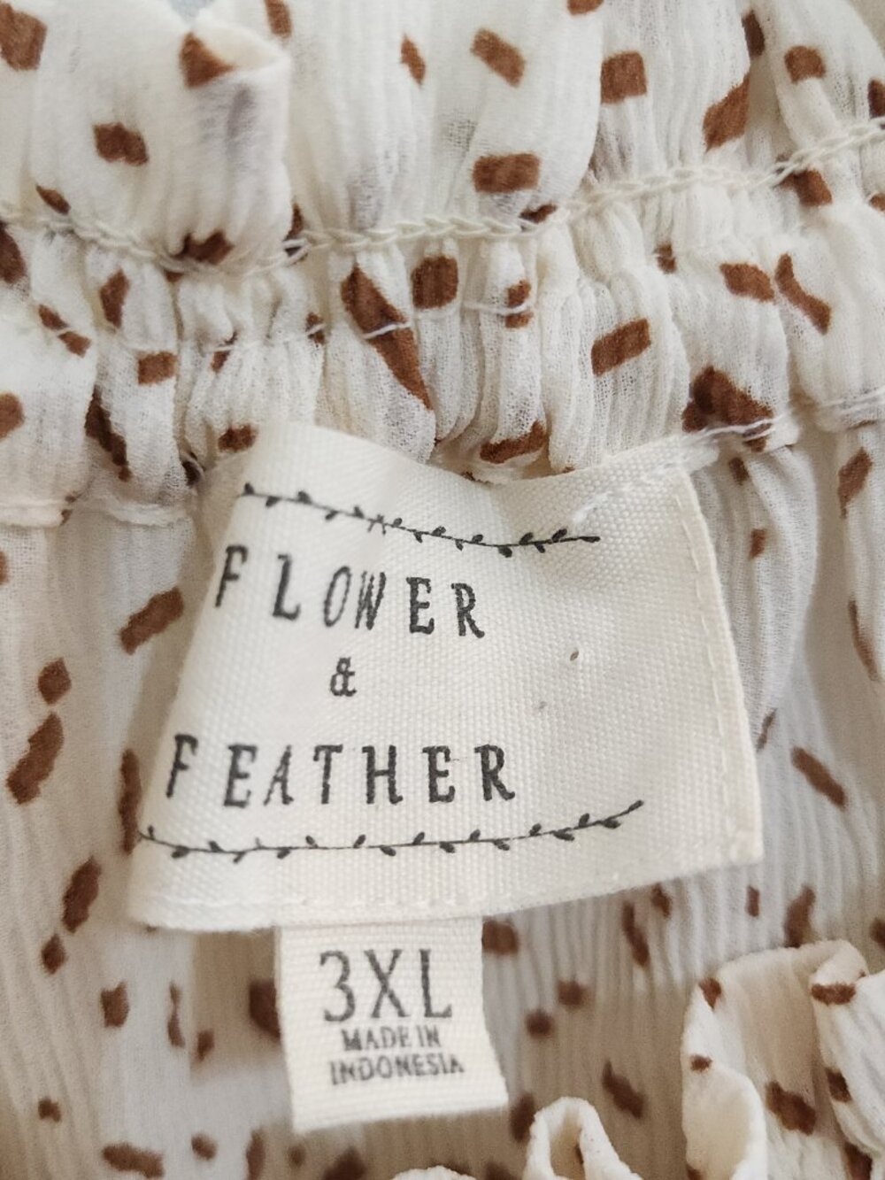 Flower & Feather 3XL Cream Brown Speckled Boho Peasant Blouse Plus Size - Picture 11 of 13